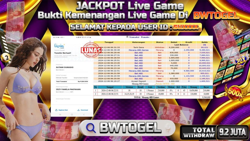 BUKTI JACKPOT 48D GAMES TERPERCAYA DI INDONESIA TGL 06-12-2024