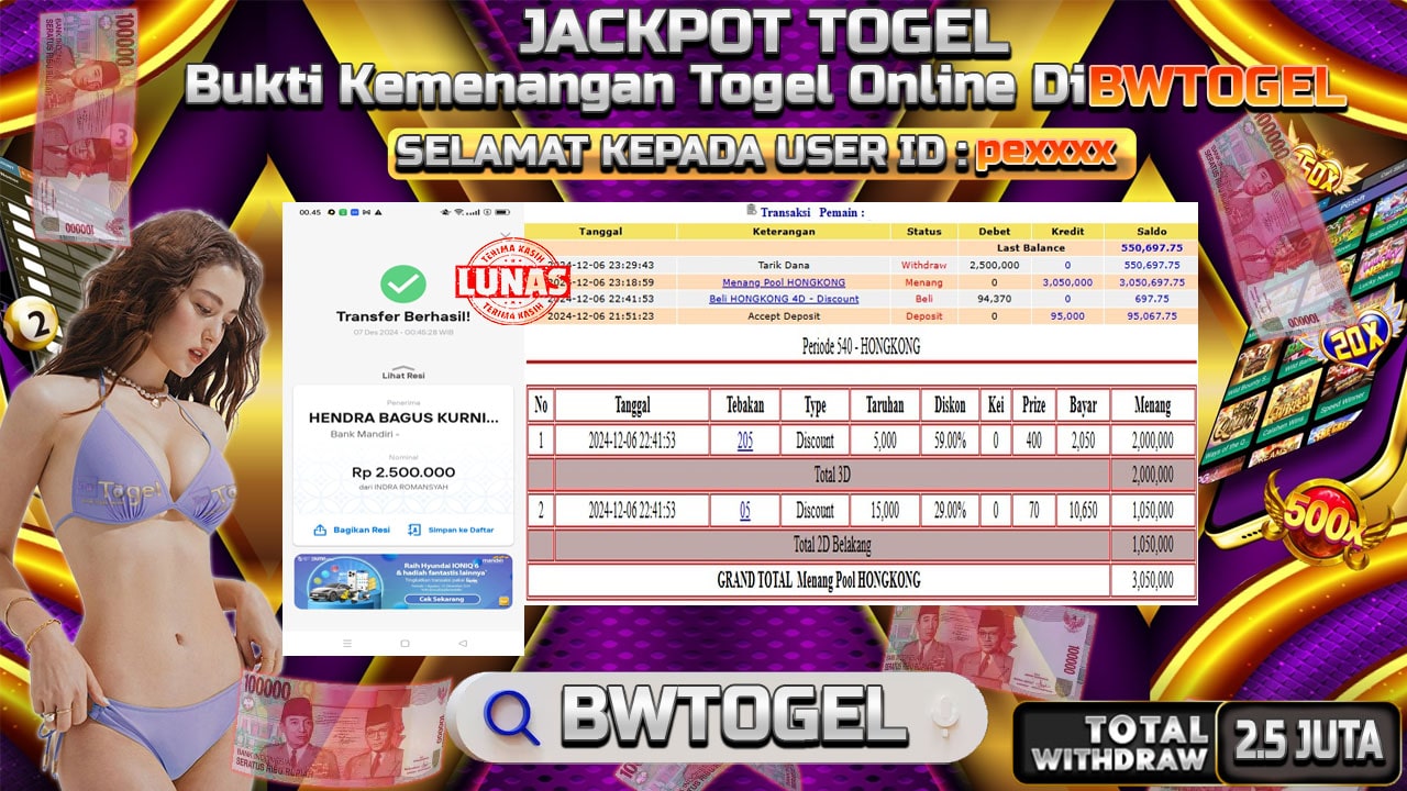 BUKTI JACKPOT TOGEL HONGKONG TERPERCAYA DI INDONESIA TGL 07-12-2024