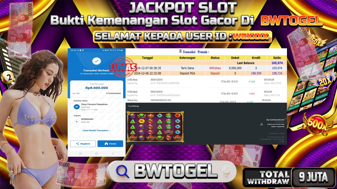 BUKTI JACKPOT SLOT 15.000X MANIA TERPERCAYA DI INDONESIA TGL 07-12-2024