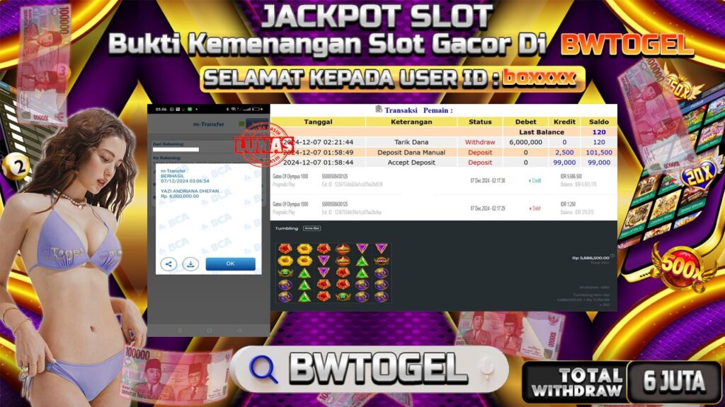 BUKTI JACKPOT SLOT GATES OF OLYMPUS 1000 TERPERCAYA DI INDONESIA TGL 07-12-2024