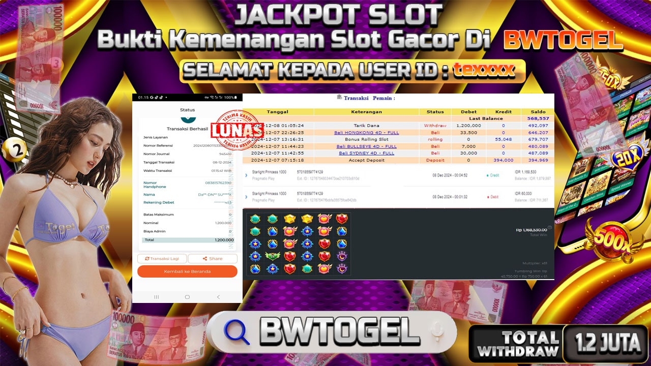 BUKTI JACKPOT SLOT STARLIGHT PRINCESS 1000 TERPERCAYA DI INDONESIA TGL 08-12-2024