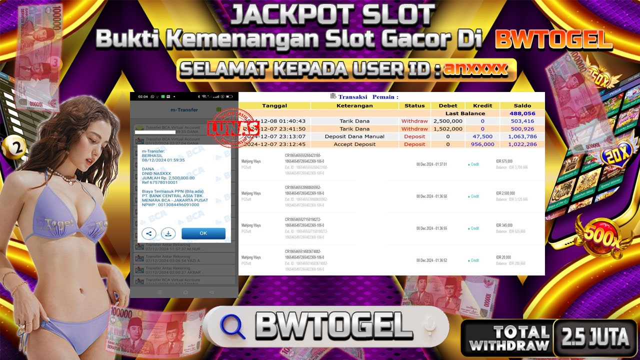 BUKTI JACKPOT SLOT MAHJONG WAYS TERPERCAYA DI INDONESIA TGL 08-12-2024