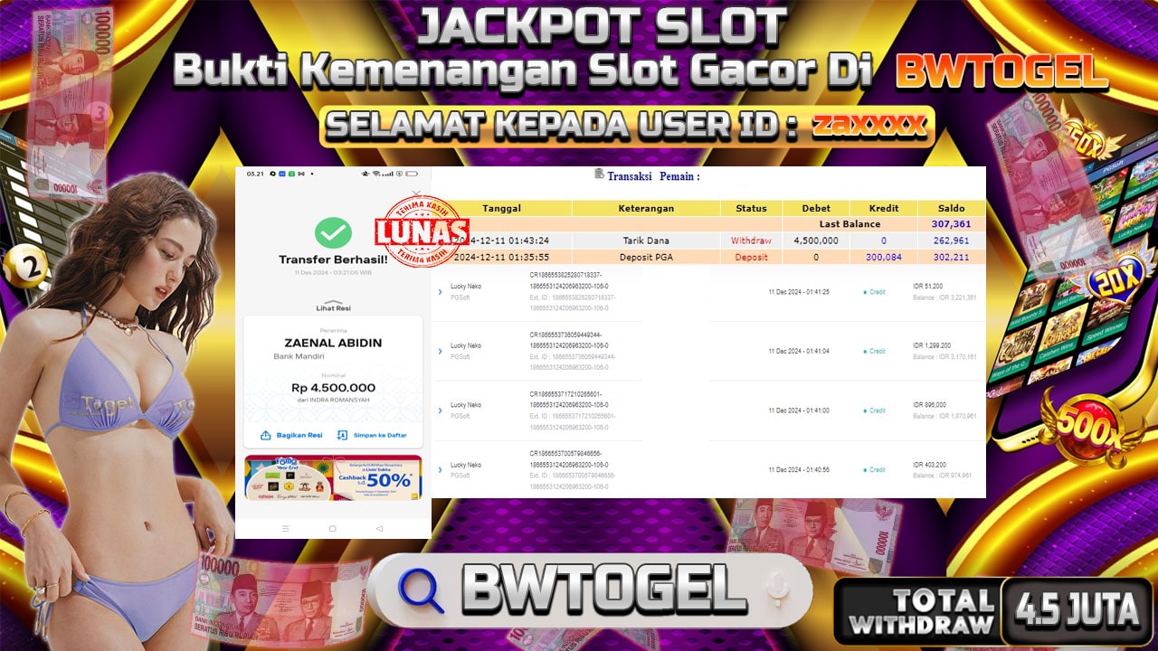 BUKTI JACKPOT SLOT LUCKY NEKO TERPERCAYA DI INDONESIA TGL 11-12-2024