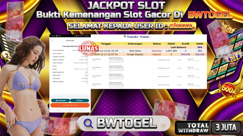 BUKTI JACKPOT SLOT WAYS OF THE QILIN TERPERCAYA DI INDONESIA TGL 12-12-2024