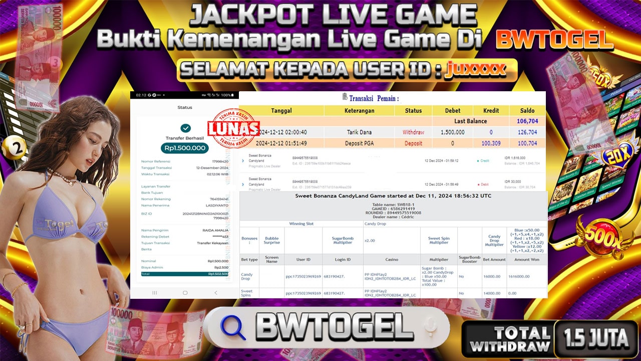 BUKTI JACKPOT LIVE GAME TERPERCAYA DI INDONESIA TGL 12-12-2024