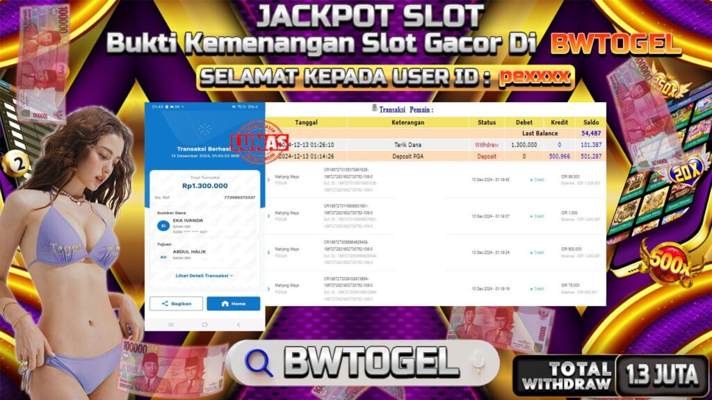 BUKTI JACKPOT SLOT MAHJONG WAYS TERPERCAYA DI INDONESIA TGL 13-12-2024