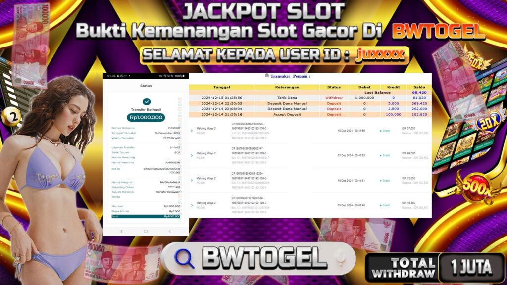 BUKTI JACKPOT SLOT MAHJONG WAYS 2 TERPERCAYA DI INDONESIA TGL 15-12-2024