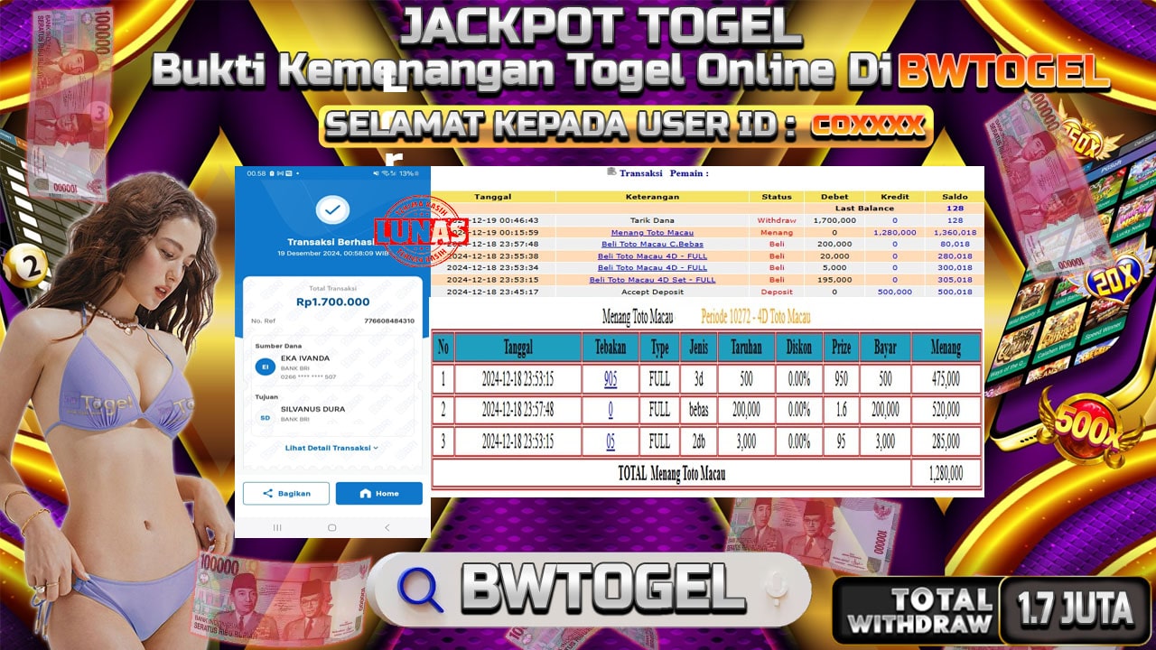 BUKTI JACKPOT TOGEL TOTO MACAU TERPERCAYA DI INDONESIA TGL 19-12-2024