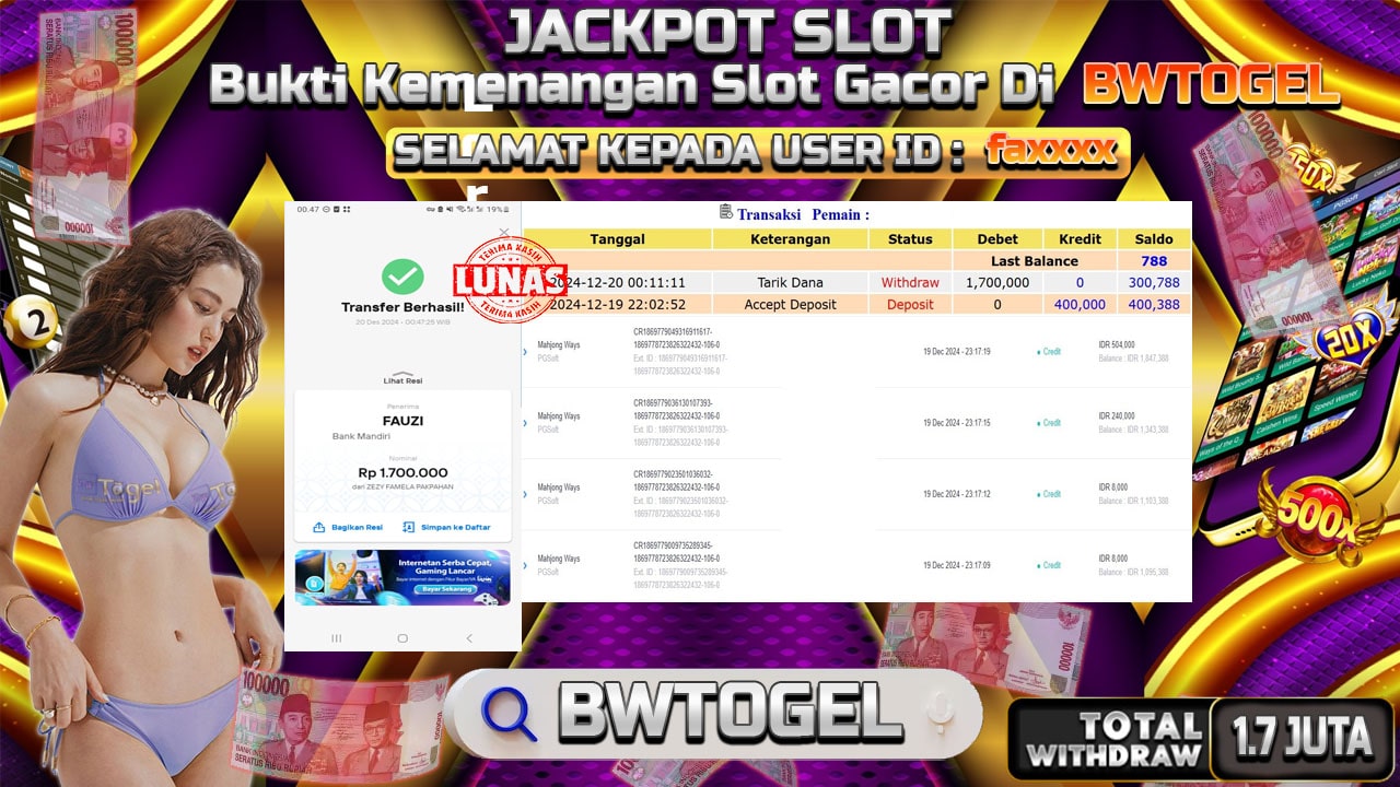 BUKTI JACKPOT SLOT MAHJONG WAYS TERPERCAYA DI INDONESIA TGL 20-12-2024