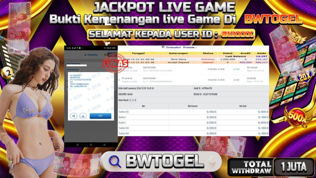 BUKTI JACKPOT LIVE GAME TERPERCAYA DI INDONESIA TGL 21-12-2024