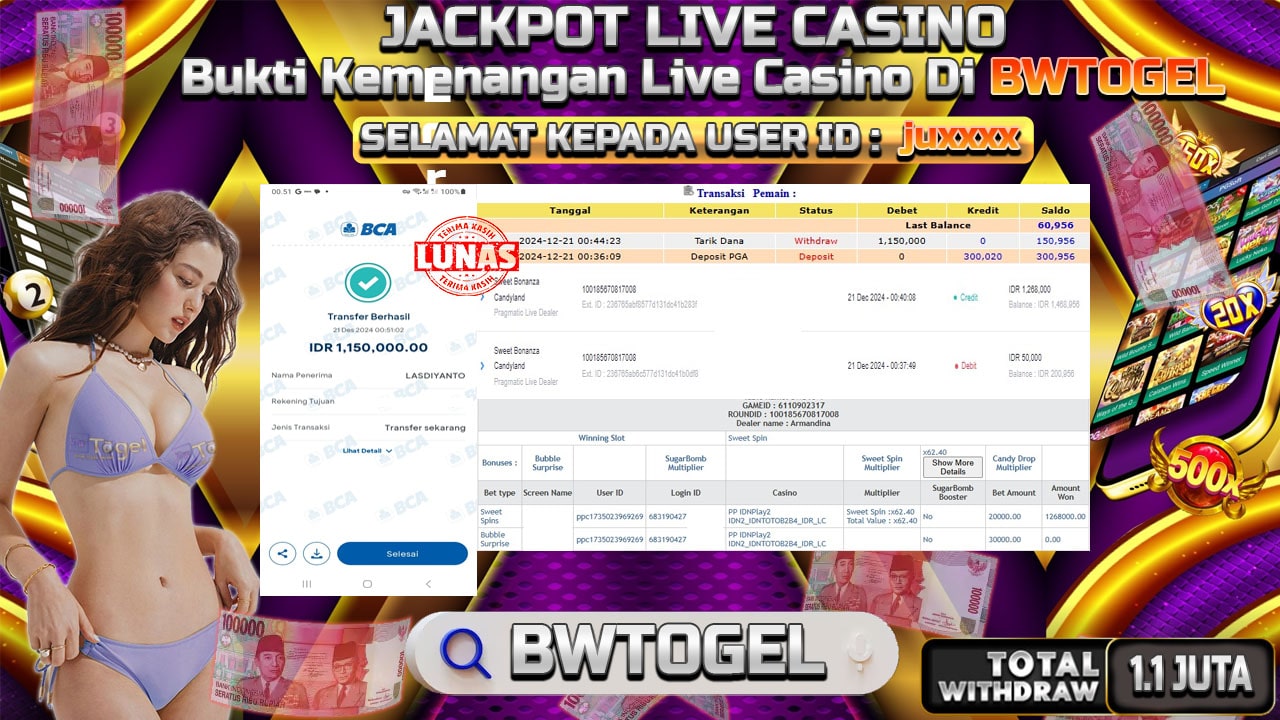 BUKTI JACKPOT LIVE CASINO TERPERCAYA DI INDONESIA TGL 21-12-2024