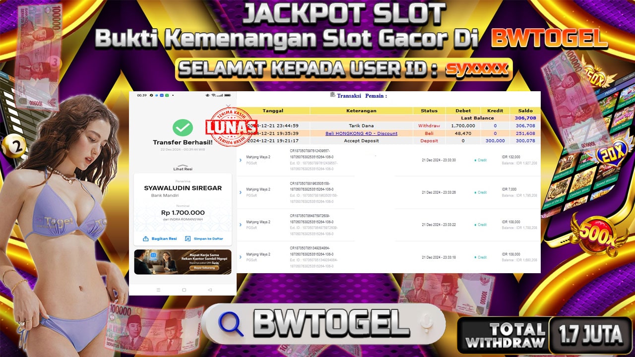 BUKTI JACKPOT SLOT MAHJONG WAYS 2 TERPERCAYA DI INDONESIA TGL 22-12-2024