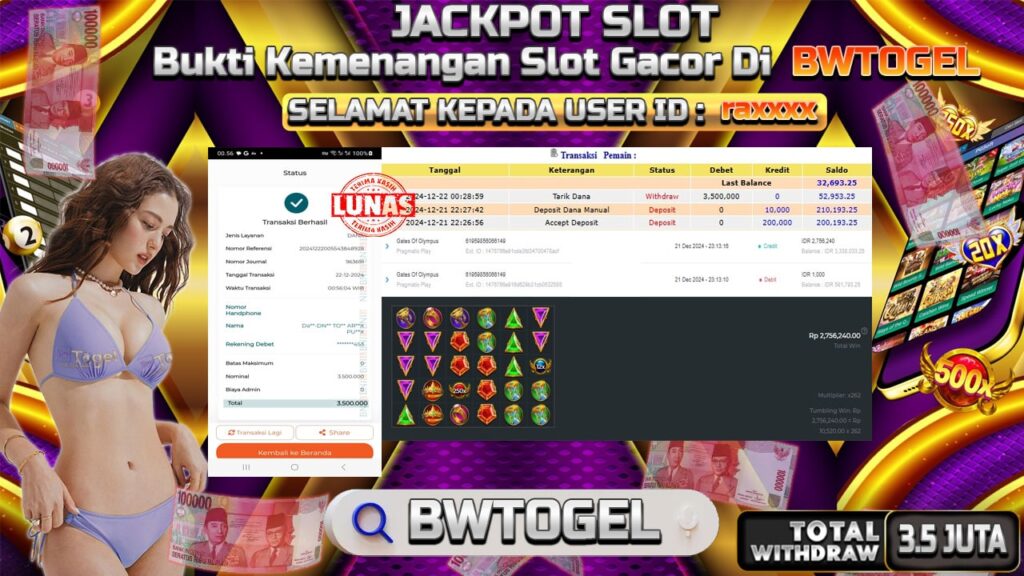 BUKTI JACKPOT SLOT GATES OF OLYMPUS TERPERCAYA DI INDONESIA TGL 22-12-2024