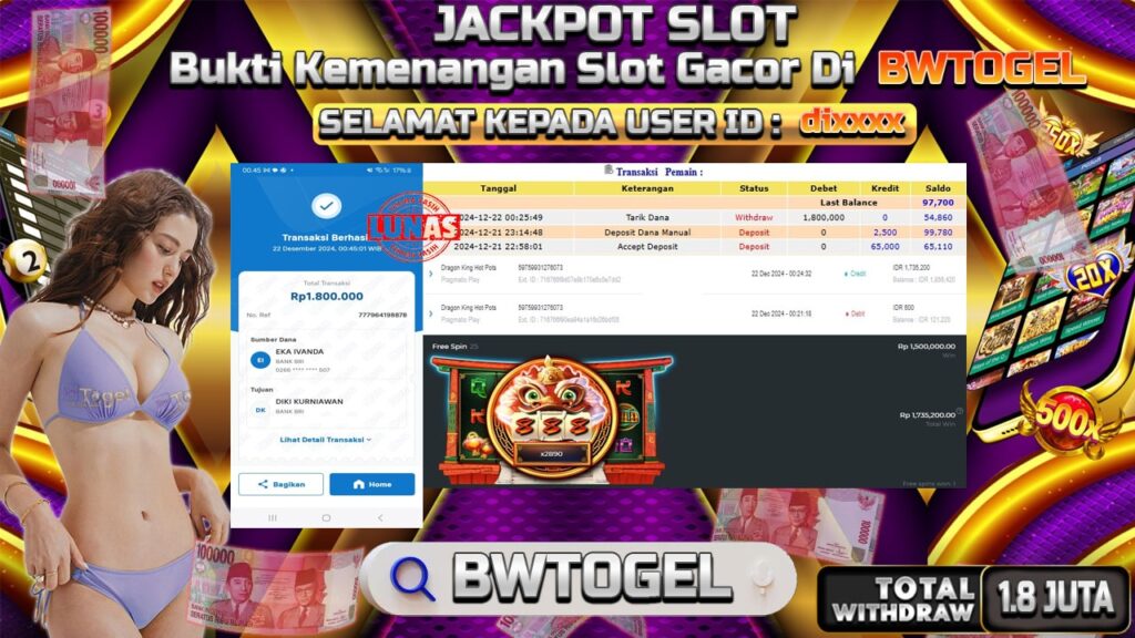 BUKTI JACKPOT SLOT DRAGON KING HOT POTS TERPERCAYA DI INDONESIA TGL 22-12-2024