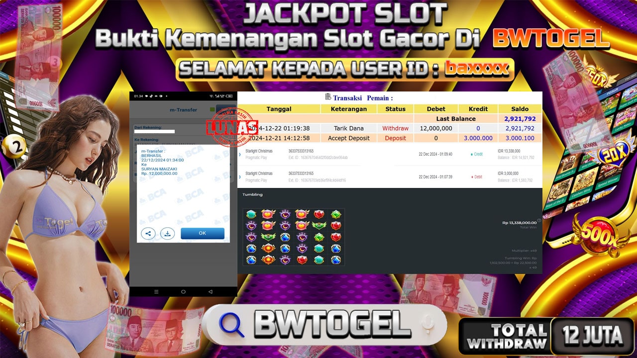 BUKTI JACKPOT SLOT STARLIGHT CHRISTMAS TERPERCAYA DI INDONESIA TGL 22-12-2024