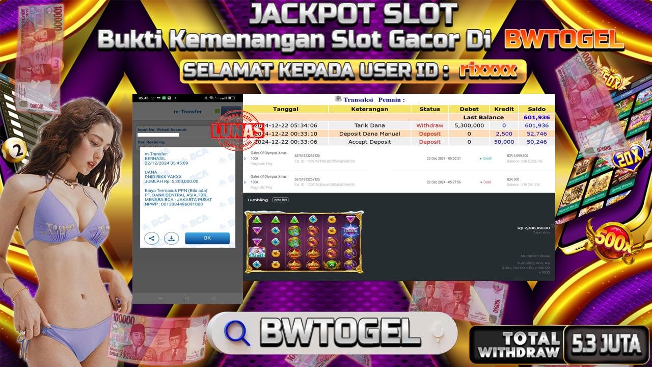 BUKTI JACKPOT SLOT GATES OF OLYMPUS XMAS TERPERCAYA DI INDONESIA TGL 22-12-2024