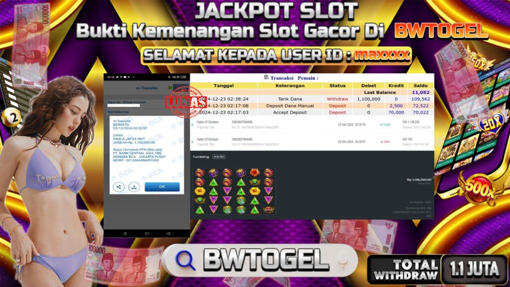 BUKTI JACKPOT SLOT GATES OF OLYMPUS TERPERCAYA DI INDONESIA TGL 23-12-2024