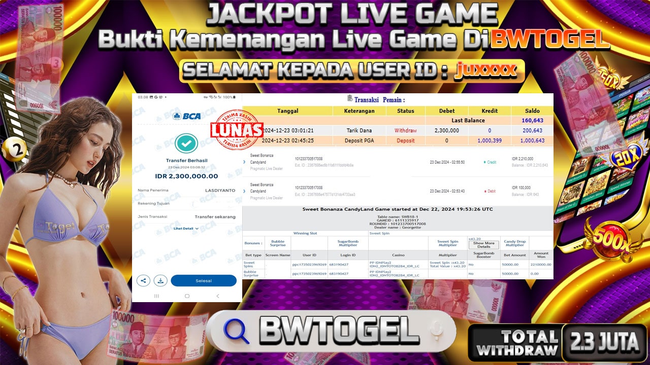 BUKTI JACKPOT SWEET BONANZA CANDYLAND TERPERCAYA DI INDONESIA TGL 23-12-2024