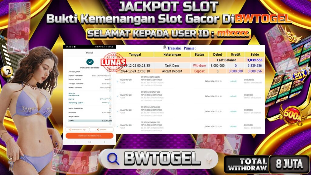 BUKTI JACKPOT SLOT WAYS OF THE QILIN TERPERCAYA DI INDONESIA TGL 25-12-2024