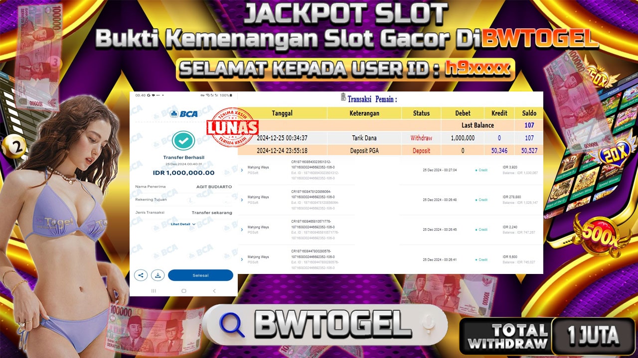 BUKTI JACKPOT SLOT MAHJONG WAYS TERPERCAYA DI INDONESIA TGL 25-12-2024