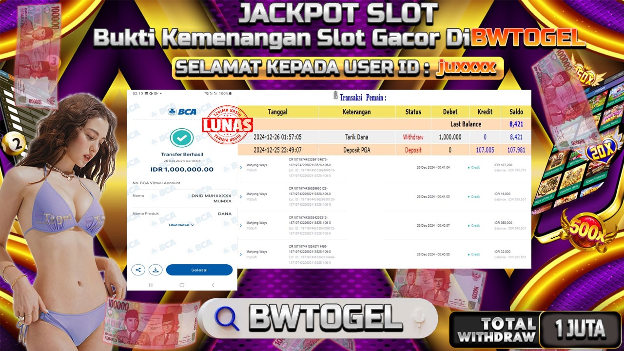 BUKTI JACKPOT SLOT MAHJONG WAYS TERPERCAYA DI INDONESIA TGL 26-12-2024