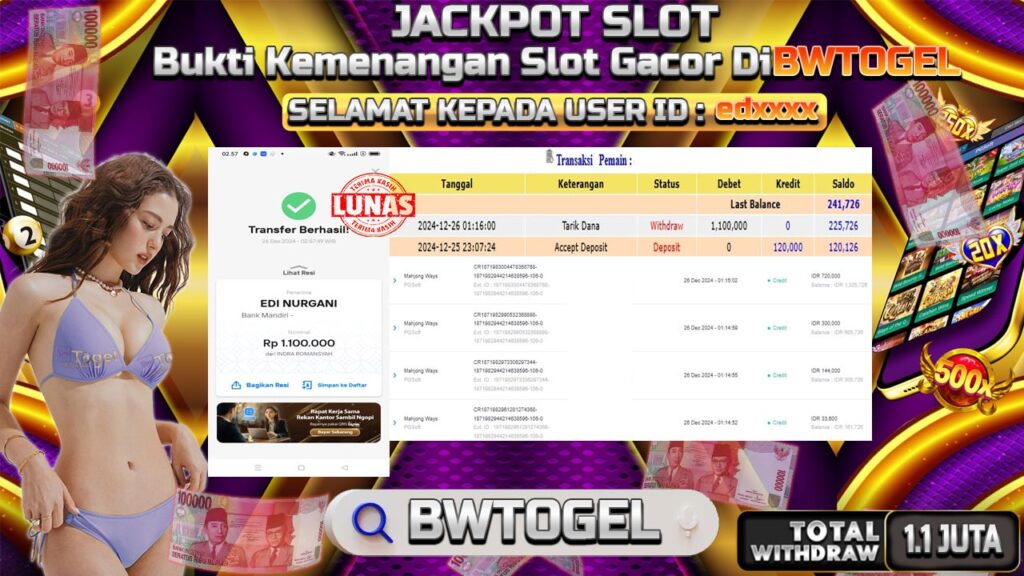 BUKTI JACKPOT SLOT MAHJONG WAYS TERPERCAYA DI INDONESIA TGL 26-12-2024