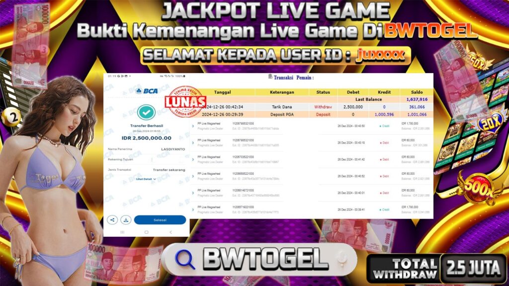 BUKTI JACKPOT PP LIVE MEGAWHEEL TERPERCAYA DI INDONESIA TGL 26-12-2024