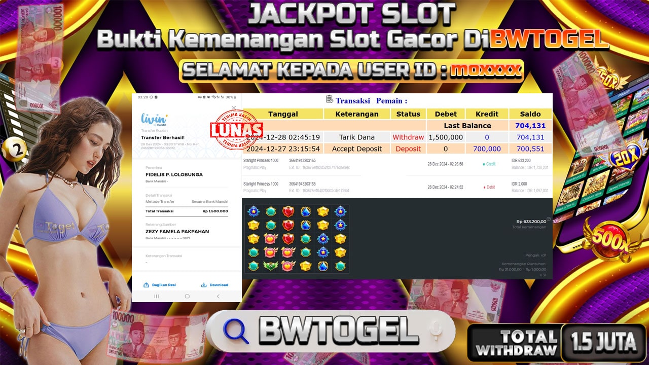 BUKTI JACKPOT SLOT STARLIGHT PRINCESS 1000  TERPERCAYA DI INDONESIA TGL 28-12-2024