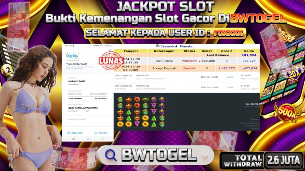 BUKTI JACKPOT SLOT GATES OF OLYMPUS 1000 TERPERCAYA DI INDONESIA TGL 28-12-2024