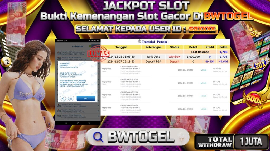 BUKTI JACKPOT SLOT MAHJONG WAYS TERPERCAYA DI INDONESIA TGL 28-12-2024