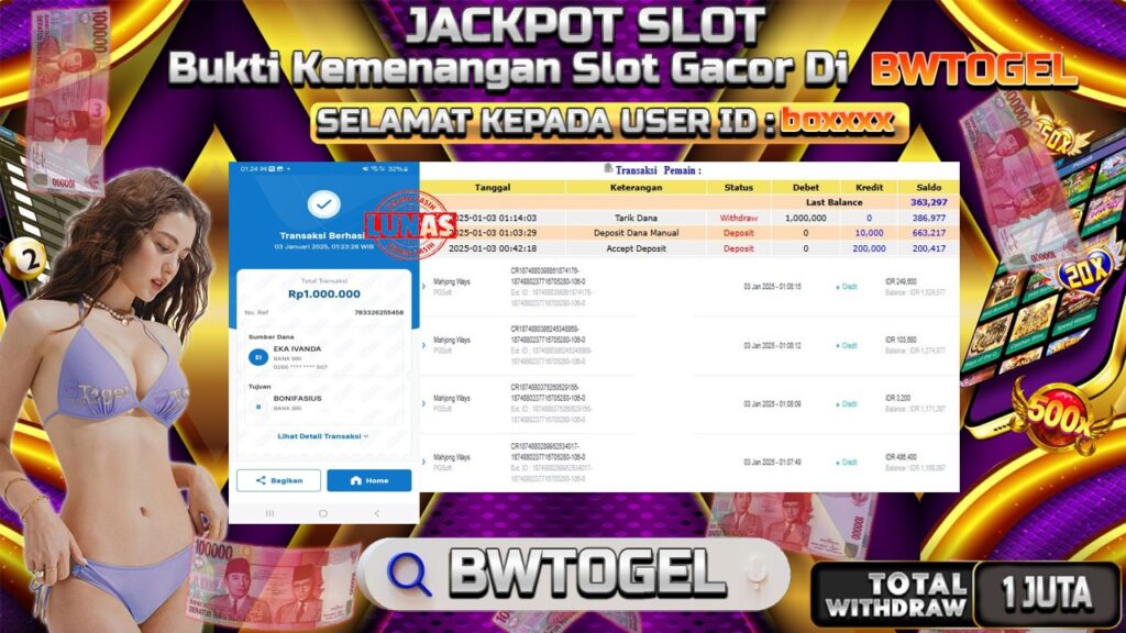 BUKTI JACKPOT SLOT MAHJONG WAYS TERPERCAYA DI INDONESIA TGL 03-01-2025