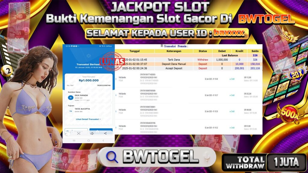 BUKTI JACKPOT SLOT WILD BANDITO TERPERCAYA DI INDONESIA TGL 02-01-2025