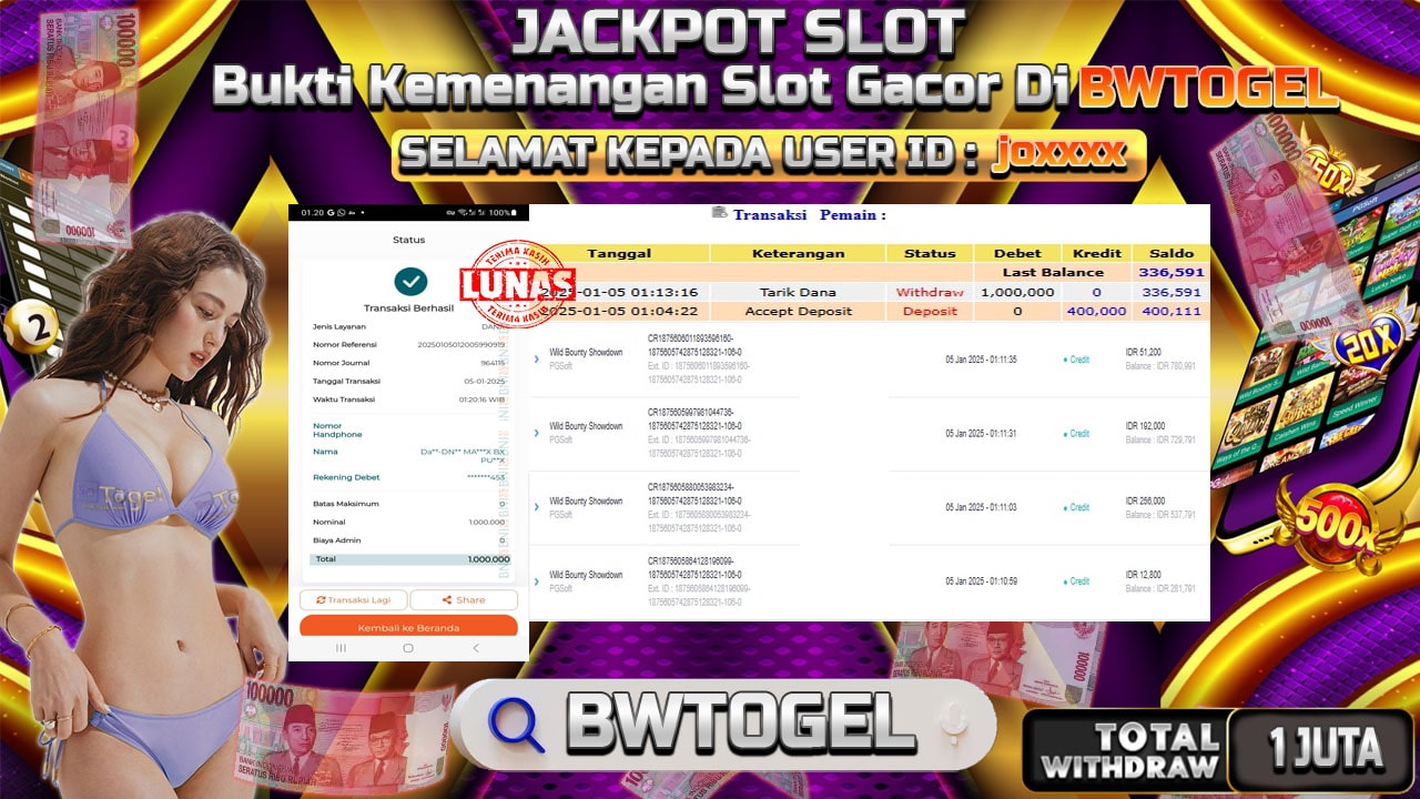 BUKTI JACKPOT SLOT WILD BOUNTY SHOWDOWN TERPERCAYA DI INDONESIA TGL 05-01-2025