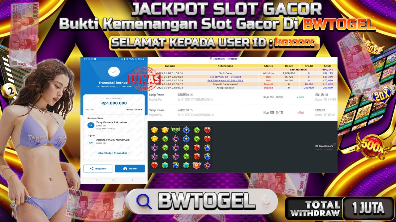 BUKTI JACKPOT SLOT STARLIGHT PRINCES TERPERCAYA DI INDONESIA TGL 08-01-2025