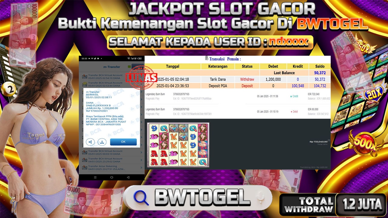 BUKTI JACKPOT SLOT LEGENDARY BUM BUM TERPERCAYA DI INDONESIA TGL 05-01-2025