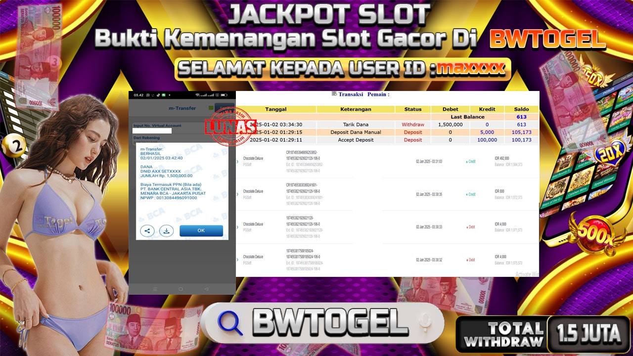 BUKTI JACKPOT SLOT CHOCOLATE DELUXE TERPERCAYA DI INDONESIA TGL 02-01-2025