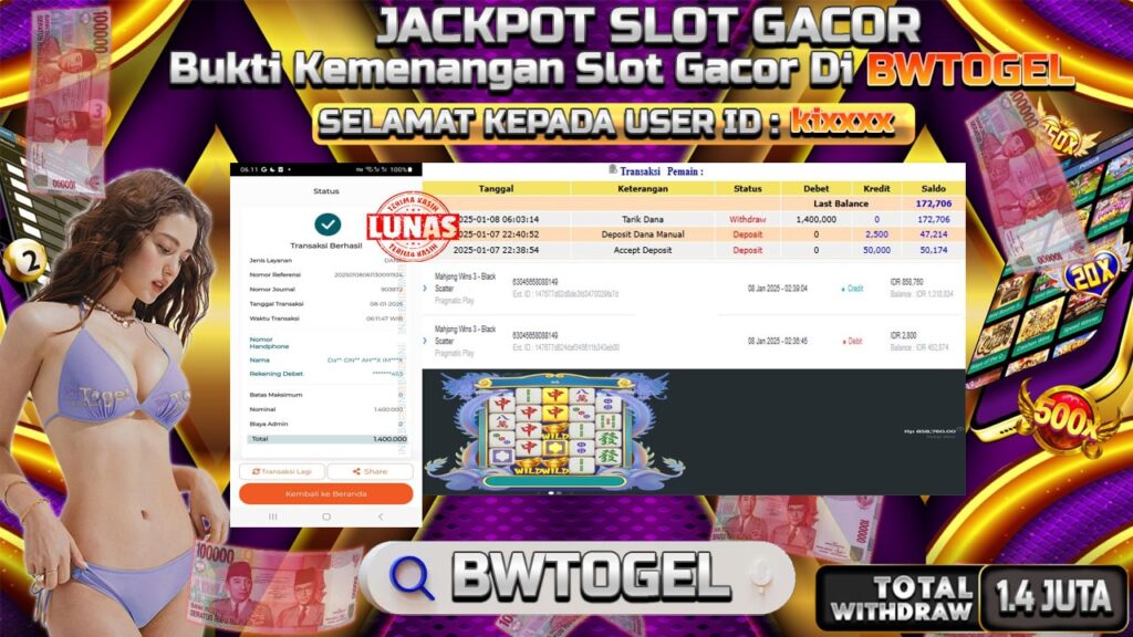 BUKTI JACKPOT SLOT MAHJONG WINS 3 TERPERCAYA DI INDONESIA TGL 08-01-2025