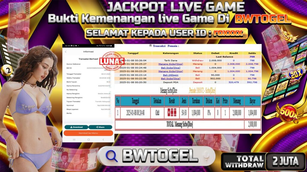 BUKTI JACKPOT SICBO TERPERCAYA DI INDONESIA TGL 08-01-2025