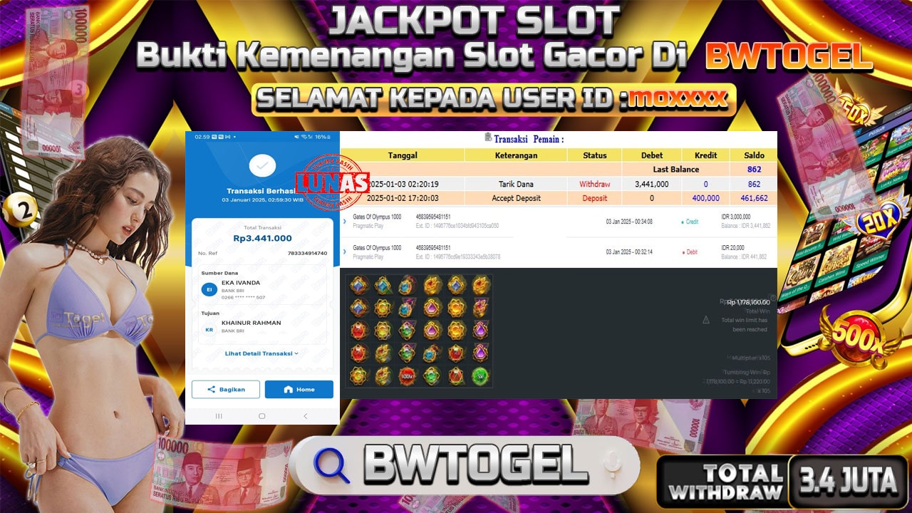 BUKTI JACKPOT SLOT GATES OF OLYMPUS 1000 TERPERCAYA DI INDONESIA TGL 03-01-2025