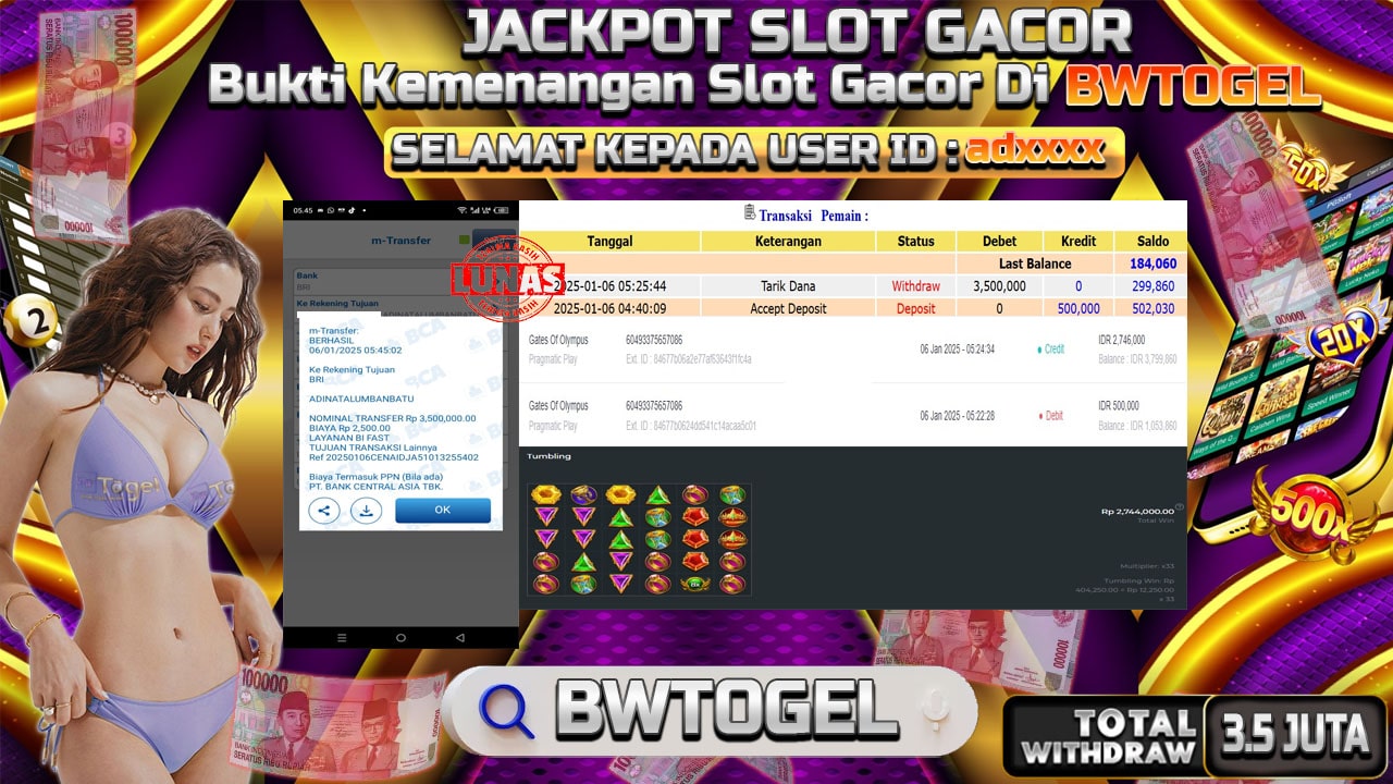 BUKTI JACKPOT SLOT GATES OF OLYMPUS TERPERCAYA DI INDONESIA TGL 06-01-2025