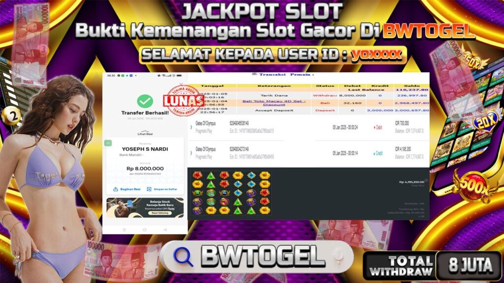 BUKTI JACKPOT SLOT GATES OF OLYMPUS TERPERCAYA DI INDONESIA TGL 05-01-2025