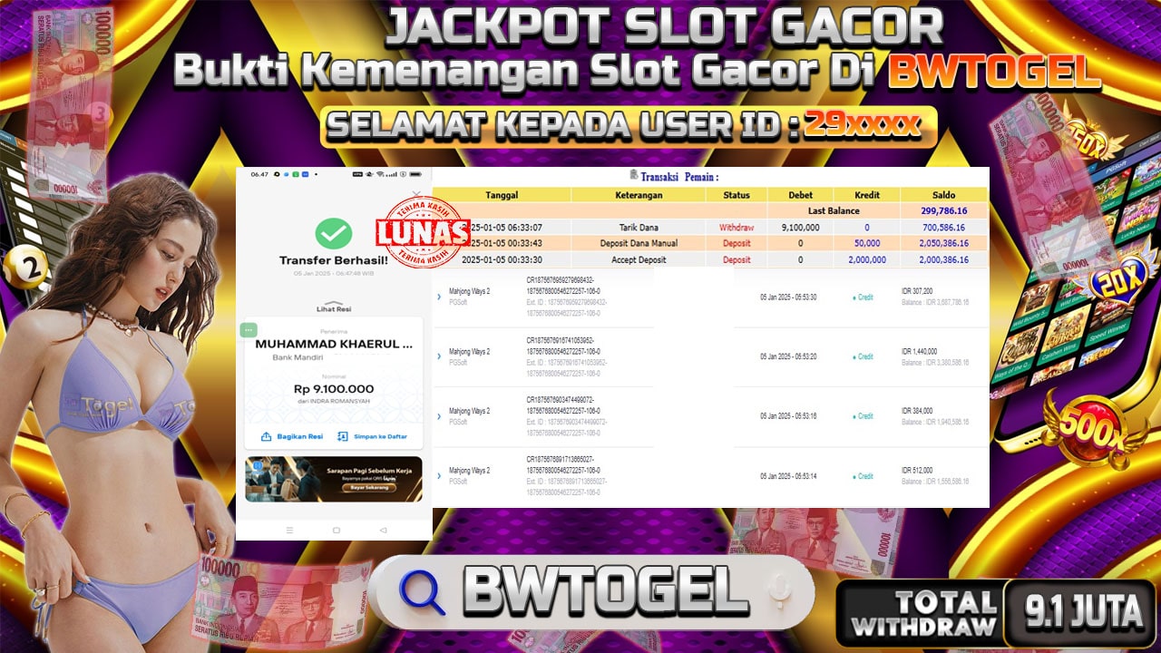 BUKTI JACKPOT SLOT MAHJONG WAYS TERPERCAYA DI INDONESIA TGL 06-01-2025