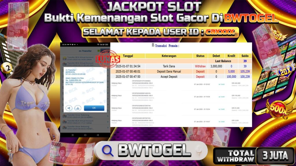 BUKTI JACKPOT SLOT MAHJONG WAYS TERPERCAYA DI INDONESIA TGL 07-01-2025