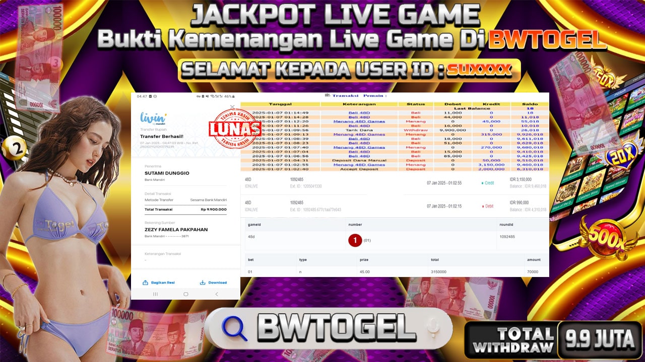 BUKTI JACKPOT 43D TERPERCAYA DI INDONESIA TGL 07-01-2025