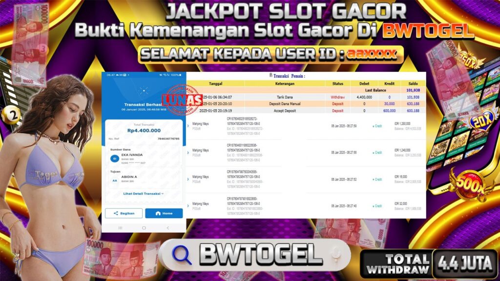 BUKTI JACKPOT SLOT MAHJONG WAYS TERPERCAYA DI INDONESIA TGL 06-01-2025