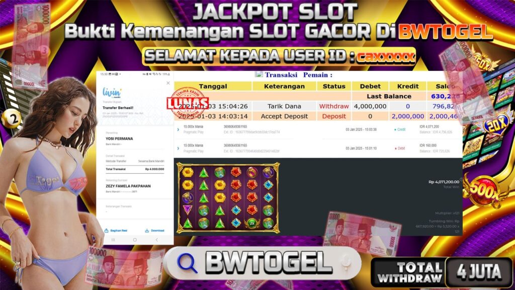 BUKTI JACKPOT SLOT 15.000X MANIA TERPERCAYA DI INDONESIA TGL 03-01-2025