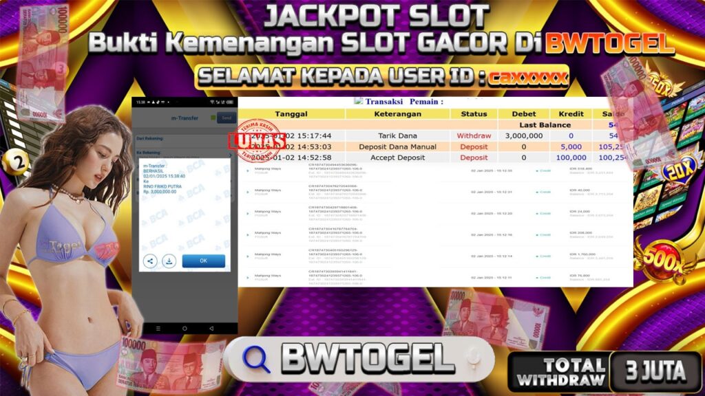 BUKTI JACKPOT SLOT MAHJONG WAYS TERPERCAYA DI INDONESIA TGL 02-01-2025